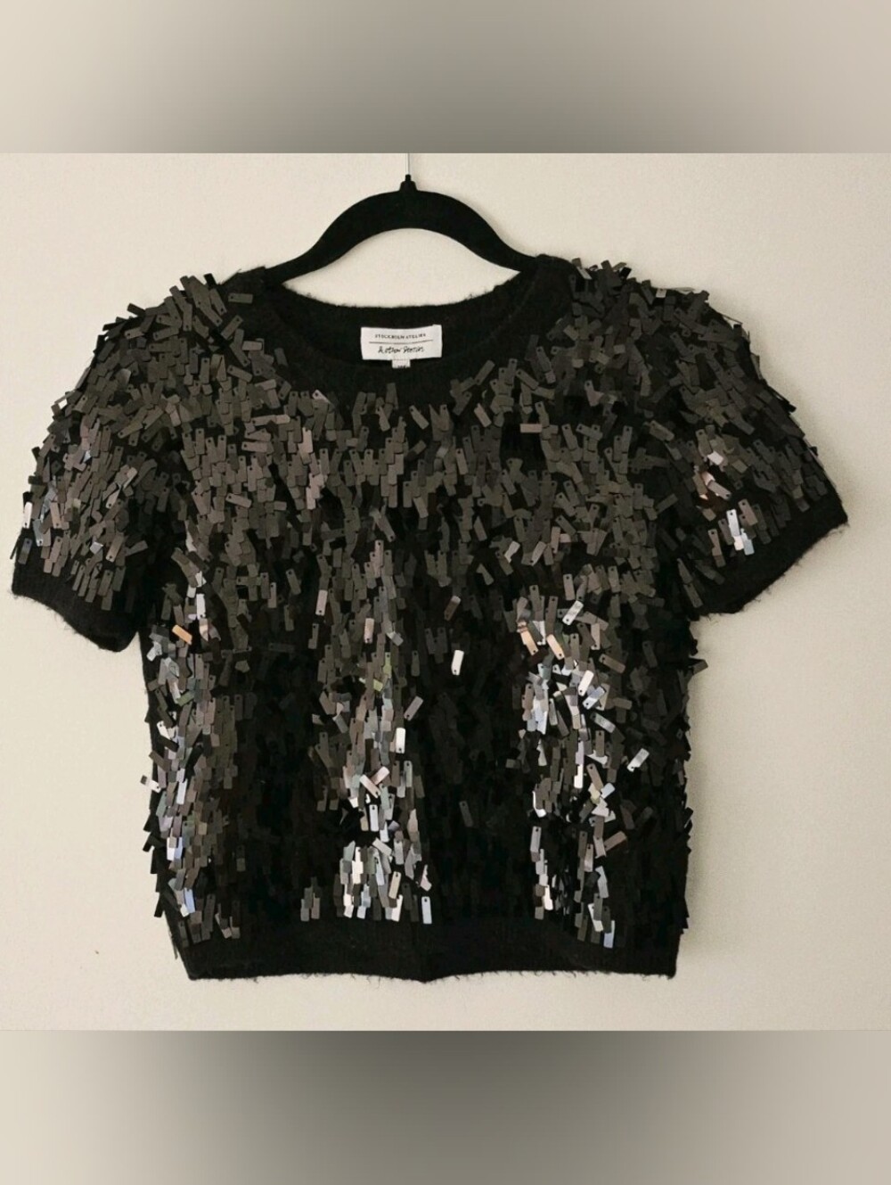 Stockholm Atelier & Other Stories Sequin Cropped Top Black Wool Alpaca Blend S